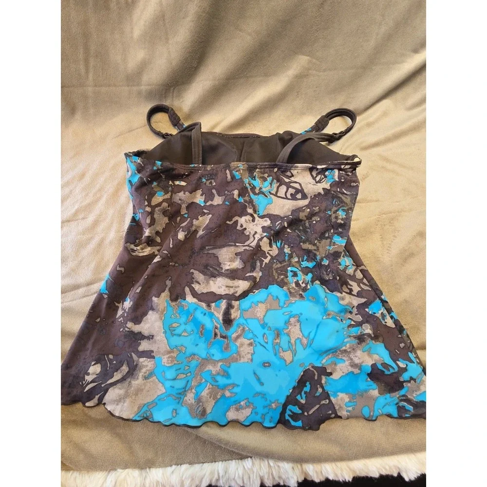 Amoena Coral Sea Tankini Top & Bikini Bottom Set Brown Blue Size M 36C 10 12 40C